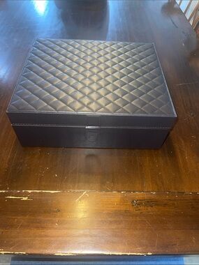 Quilted Leather Jewelry/Storage Box - Dark Brown